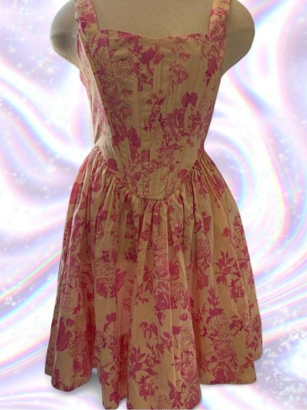 Olivaceous Cream Dress with Pink Floral Print